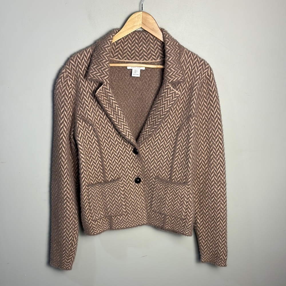 Rachel Zoe Sweater Cardigan Jacket Brown Herringbone Chevron Women's L Soft